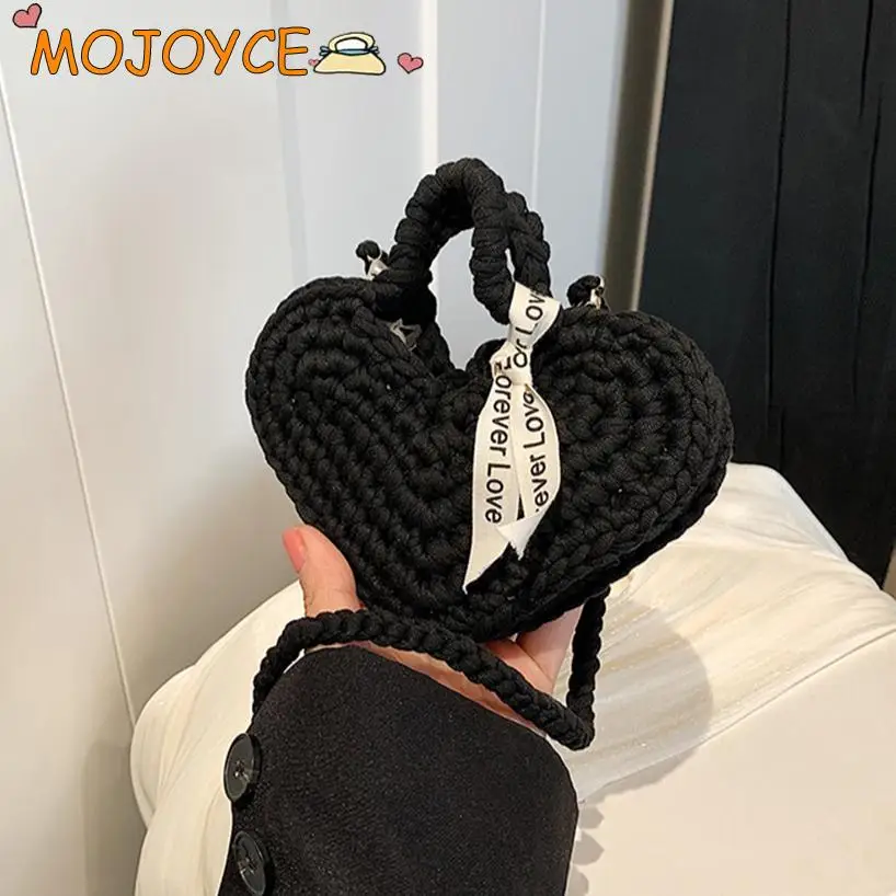 

Heart Shape Knitted Women's Clutch Purse Creative Handmade Crochet Top-Handle Handbag Love Handheld Tote Bag Woven Crossbody Bag
