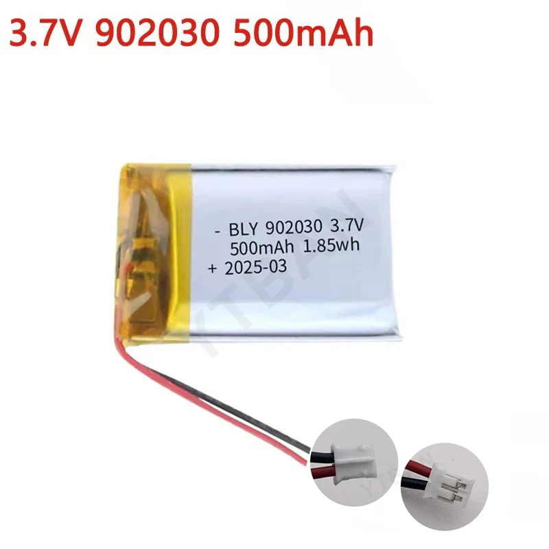 

3.7V 500mAh 902030 Polymer Lithium Battery Rechargeable for Consumer electronics toys LED Lights Bluetooth Speakers ph2.0 plug