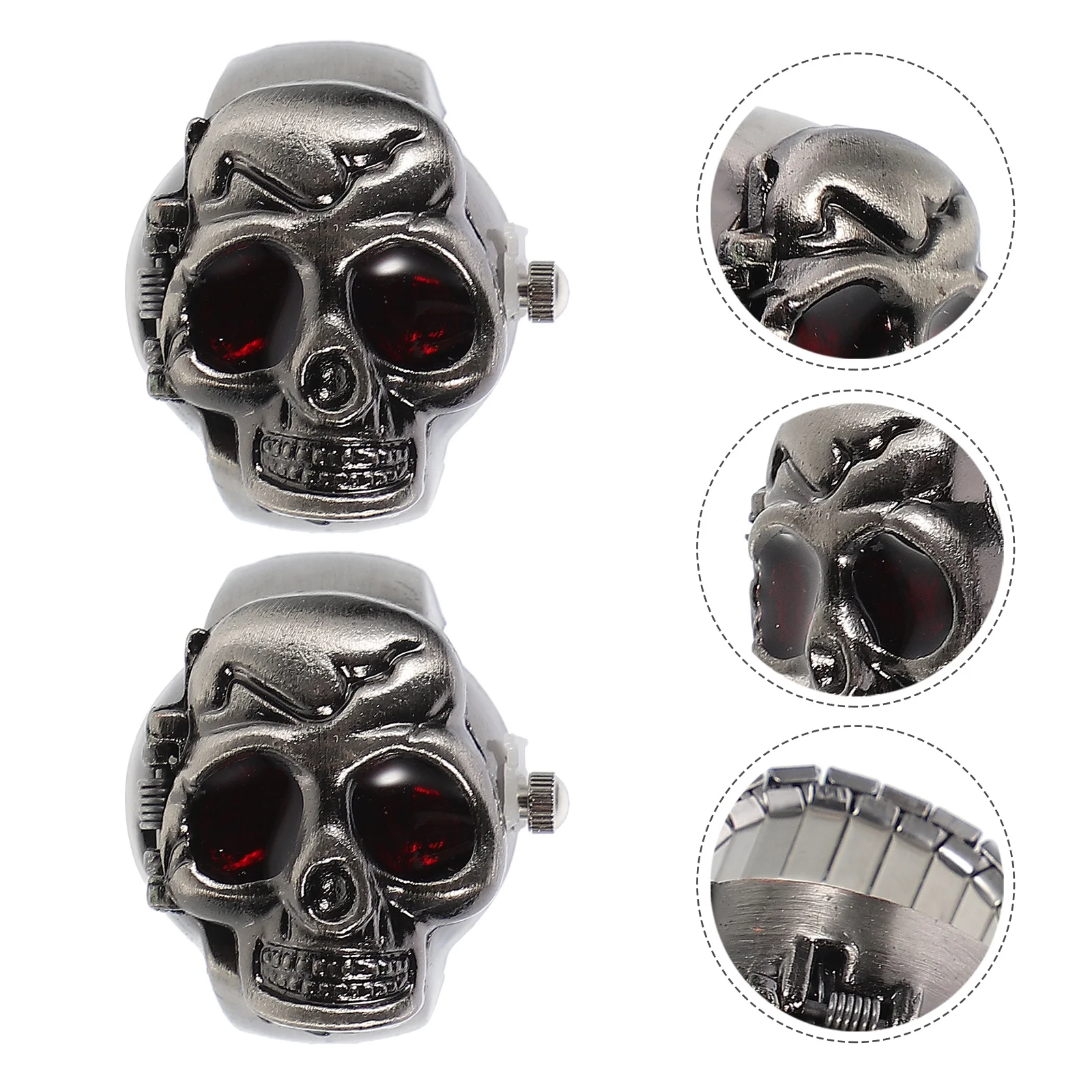 Reloj con anillo para dedo con cubierta abatible, reloj informal Retro con calavera para dedo, estilo Punk, correa elástica duradera, accesorio de moda, 2 uds.