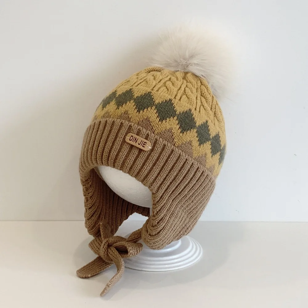 

Милая вязаная шапка для малышей 2-5 лет, теплая ветрозащитная вязаная шерстяная шапка, утепленная детская шапка на голову, осень-зима