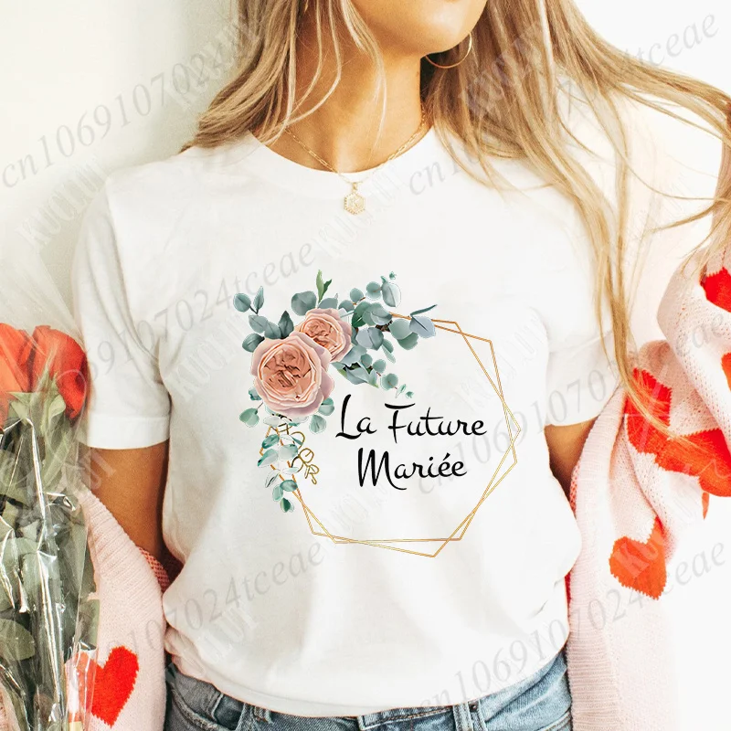 French Bridal Wedding Tops Team Bride Flower Crown T-shirt Girls Bachelorette Party Tees EVJF Future Bride Short Sleeve Tshirt