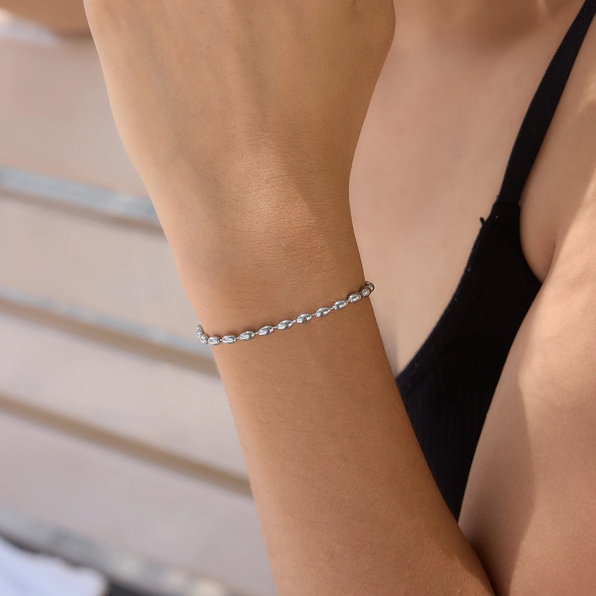 Yori Stainless Steel Oval Bead Bracelet 18k Golden Pvd Plated Waterproof Summer Trendy Jewelry For Women