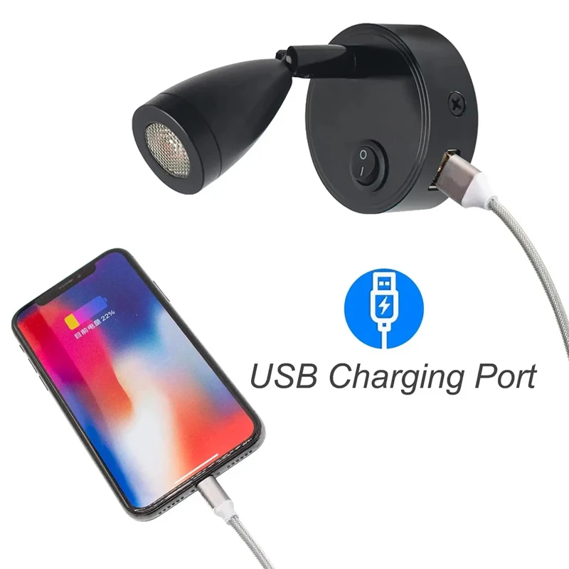 2W LED Trailer Light DC12V 24V with Switch USB Charging Port Bedside Light Hotel Bedroom Light RV Camper Car Yacht Boat Lamp view 3