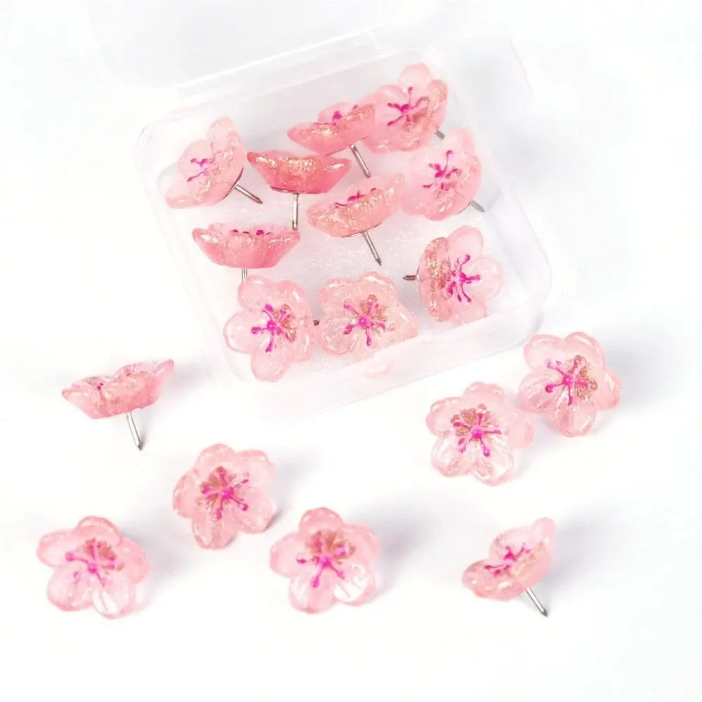 10/20/30Pcs Home Decoration Creative Sakura Pushpins 3D Reusable Board Push Pin Cute with Box Thumb Tacks Wall Markers