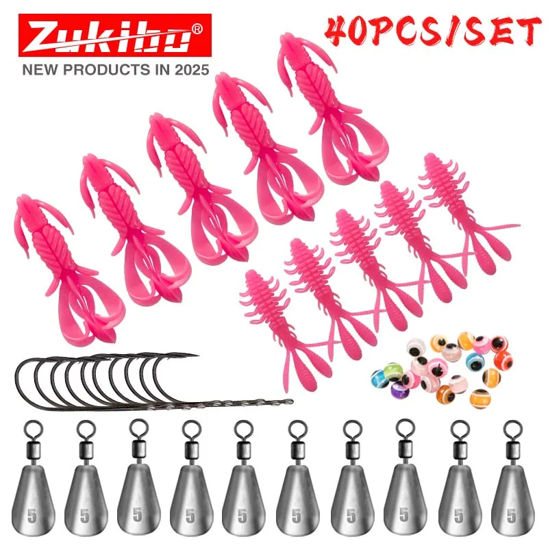 

ZUKIBO 40pcs/set Mixed Fishing Lure Kits Lure,Lead,Hook,Fish Eye Bass Baits wobbler Set Lifelike Fake Fishing Soft Bait Tackle