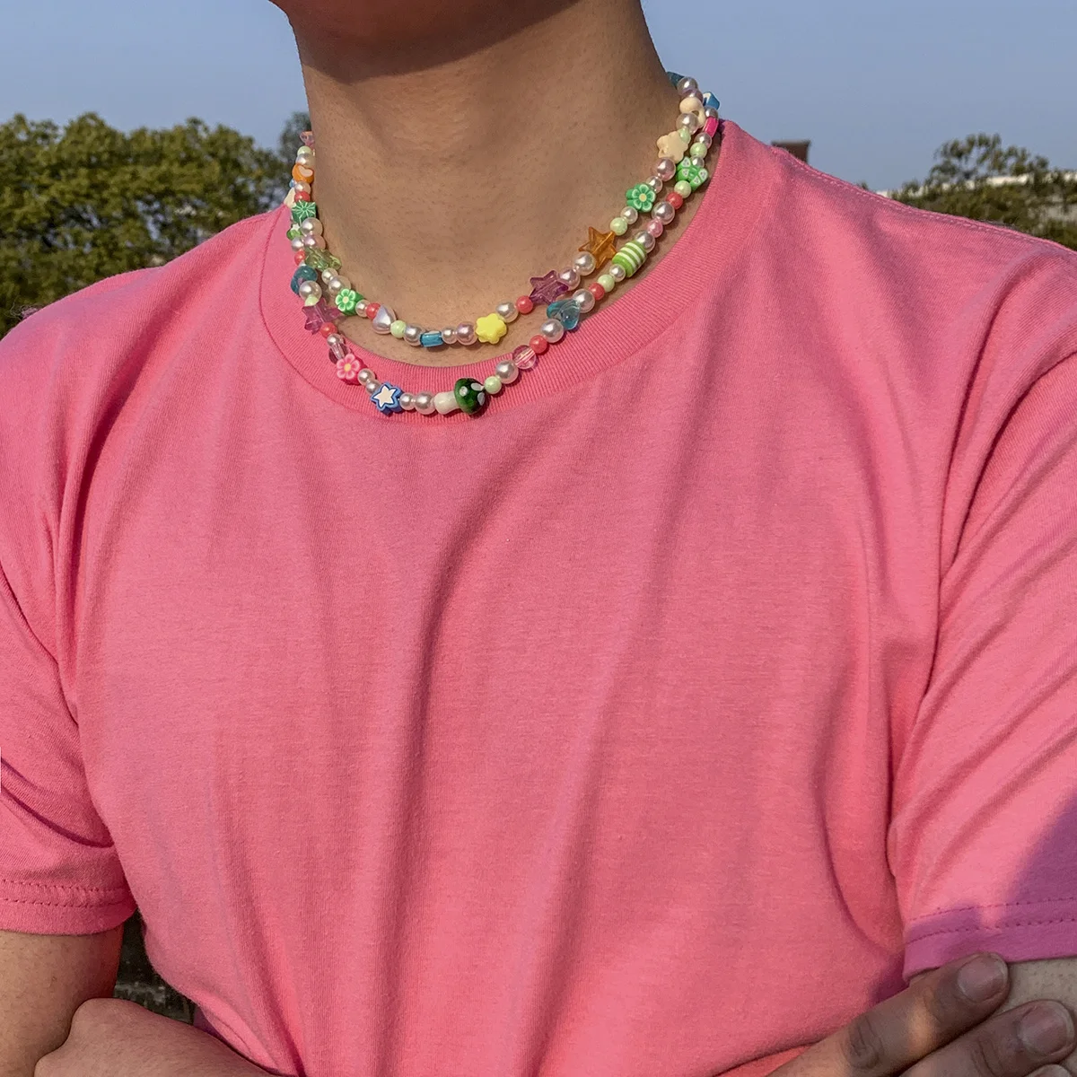 Neue Koreanische Mode Simulierte Perlen Halskette Für Frauen/Männer Böhmen Bunte Geometrische Obst Blumen Kette Halsband Kpop Schmuck – Detail 16