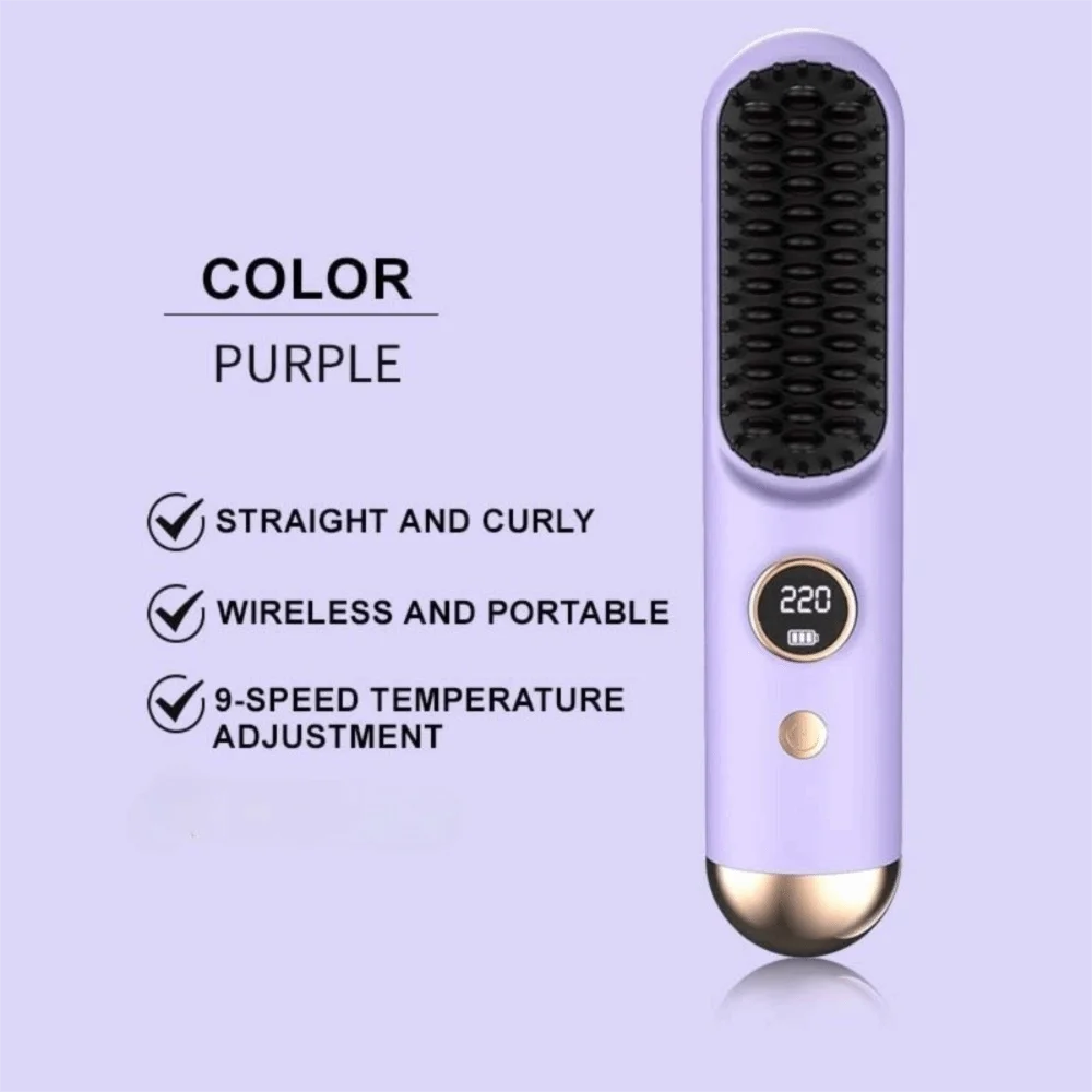 9 إعدادات لدرجة الحرارة، فرشاة فرد الشعر الكهربائية، حماية ضد التحرق، 120-220 درجة مئوية °   مشط تسخين شاشة LCD قابلة لإعادة الشحن