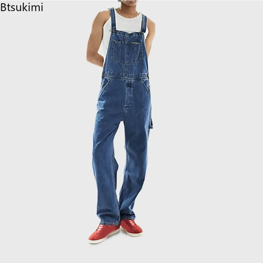 2025 Men Jeans Multi-pocket Denim Overalls Street Style Jumpsuits for Men Casual Loose Suspender Pants Retro One Piece Trousers