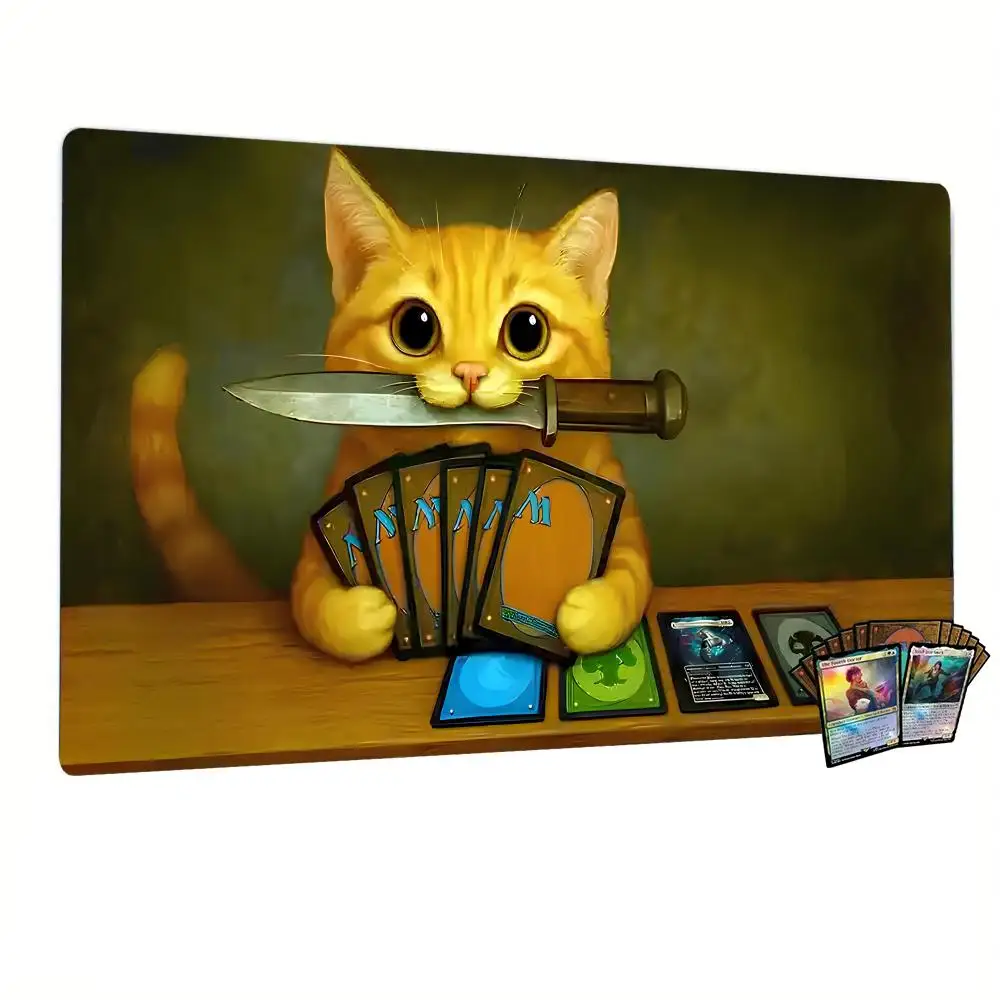 Tapis de jeu de fête magique chaton, carte de jeu en caoutchouc Durable pour jeux MTG et TCG, 35x60cm, tapis de souris, tapis de bureau, Design convivial pour les fêtes
