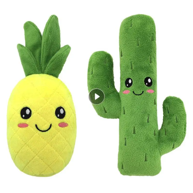 Pet Toy Pineapple/cactus Shaped New 21cm Yellow/green Pet Supplies Plush Doll Interactive Bite Resistant Cotton Squeaky Toy