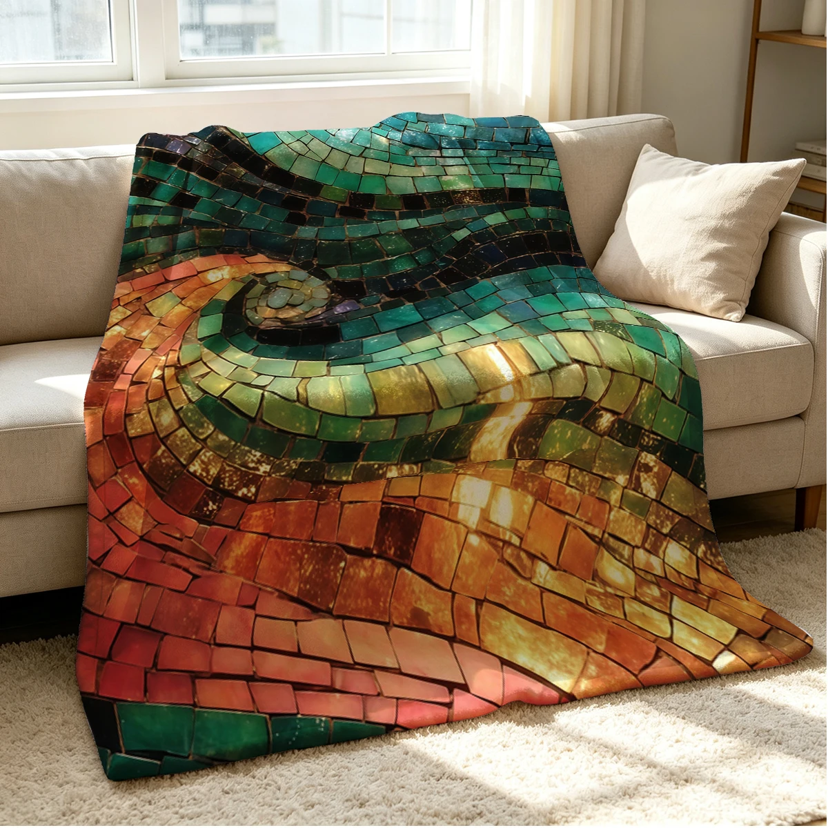 Mosaic Twist Flannel Blanket Warm Soft Halloween Christmas Couch Warm Cozy Decorative Decor Gift for All Season