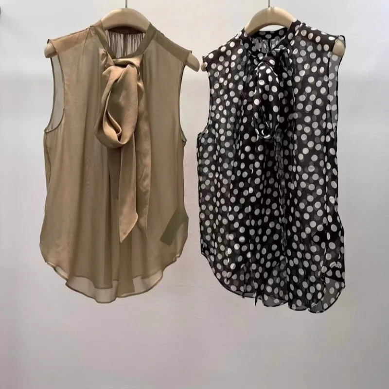 Silk Vest Classic Element Polka Dot Elegant Tops Women