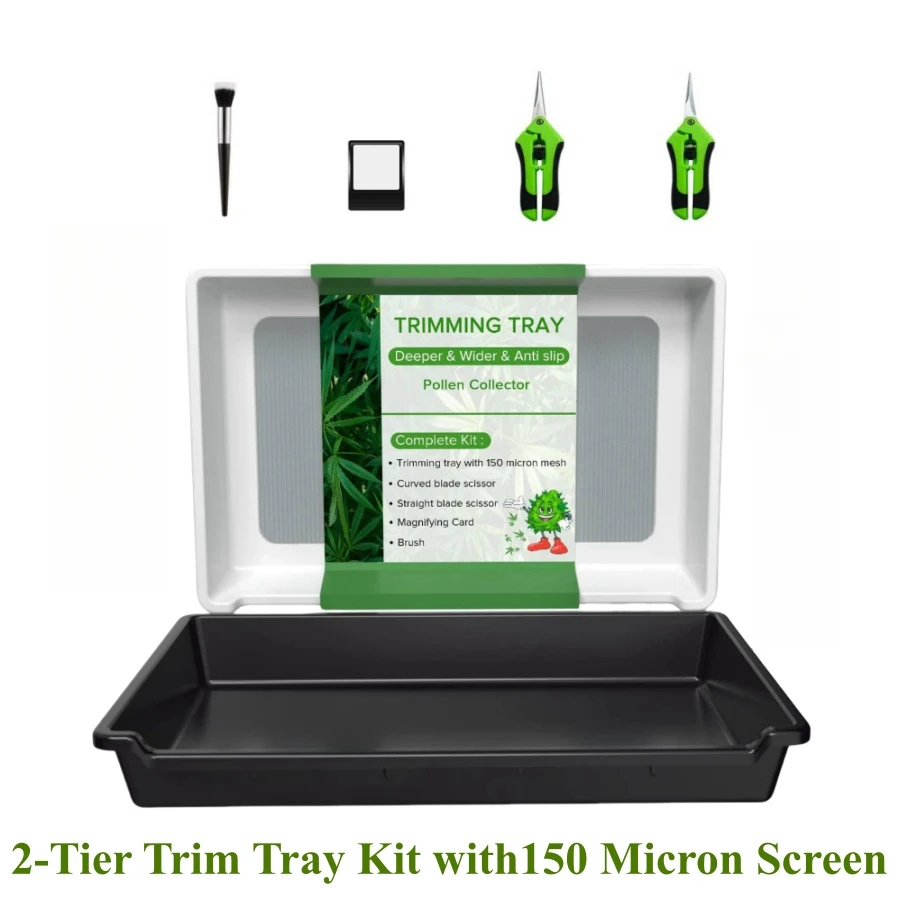 2-Tier Trim Tray Kit with 150 Micron Pollen Screen Trimming Tray & Harvest Bin Herb Plant Flower Dry Sifter Accessories