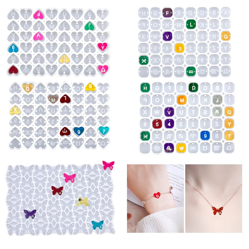 Kwadratowe serce Litera Numer Silikonowe formy Charms Wisiorek Żywica epoksydowa Alfabet Koralik Forma do bransoletki DIY Materiały do tworzenia biżuterii
