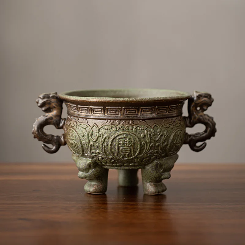 Antieke oven draaide groene wierookbrander schatkom serie voor Boeddha driehoek wierookbrander theeceremonie accessoires
