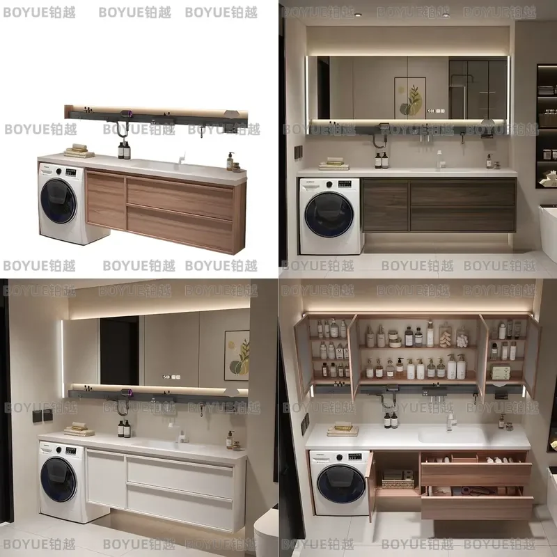 for Hot Bending Corian Rock Slab Ceramic Seamless Washing Machine Integrated Cabinet Multi-function Bathroom Vanity
