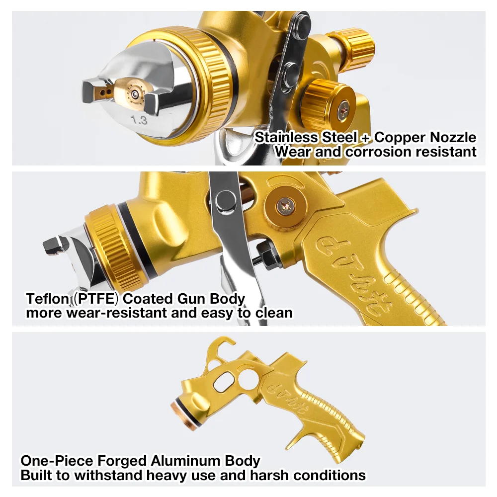 Профессиональный HVLP -распылительный пистолет, 1,3 мм/1,5 мм/1,8 мм сону, 600 мл больших возможностей, инструменты для ремонта автомобильной/мебельной краски, домашняя пневматическая краска для краски пистолет