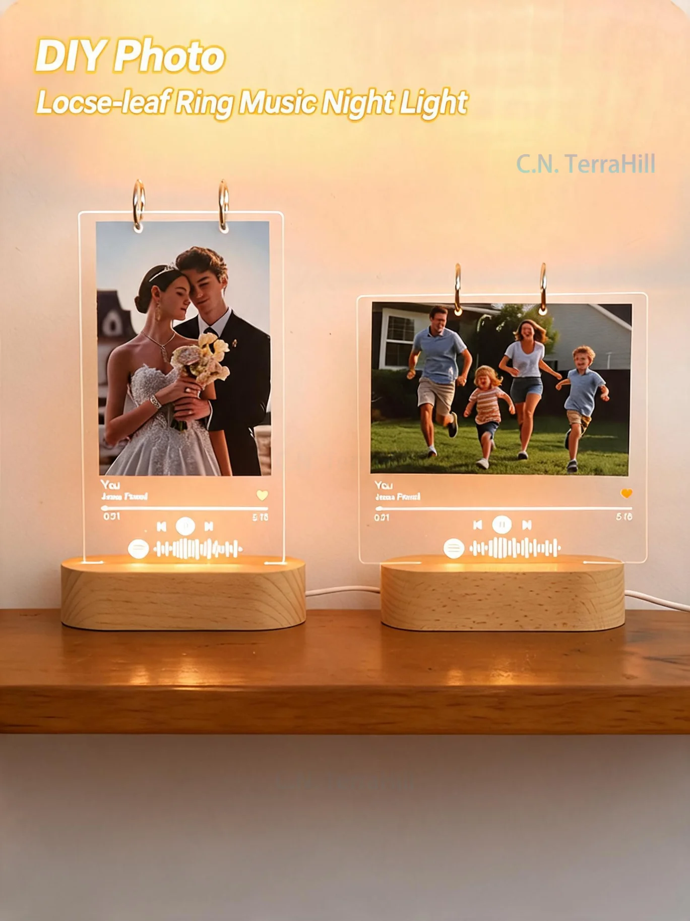 DIY Acrylic Music Code Night Light with Wooden Base Valentine's Day Decorative Ornament