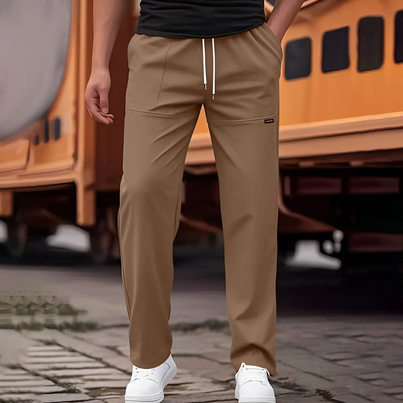 

Men's Autumn Casual Pants Classic Outdoor Comfortable Work Pants Daily Youth Stretch Waist Drawstring Straight Pockets Pants