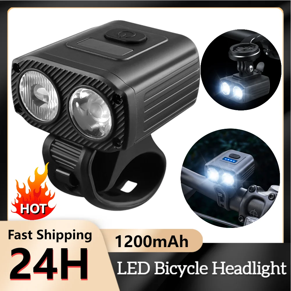 

Bicycle Front Lamp High Beam Low Beam Bike Handlebar Flashlight USB Charging MTB Road Bike Headlight 1200mAh Bicycle Accessories