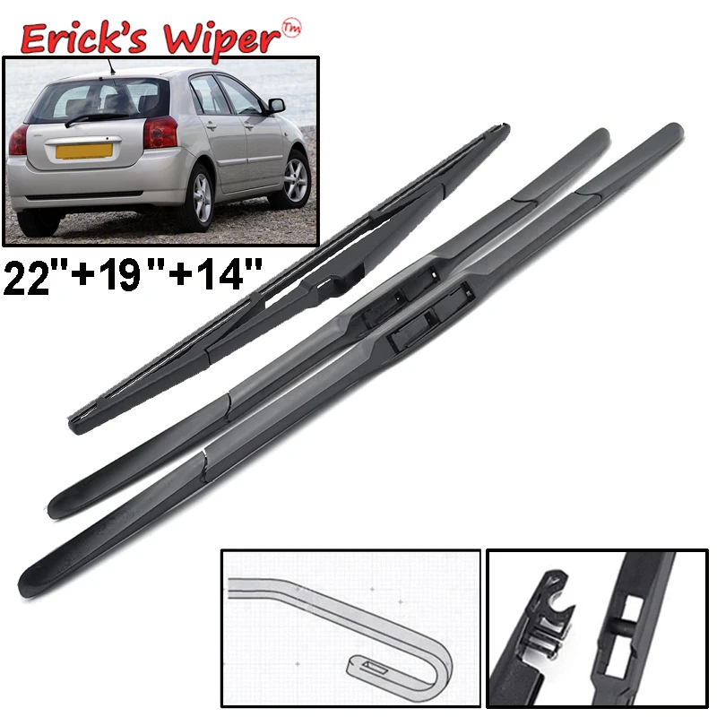 Erick\'s Wiper Front & Rear Wiper Blades Set For Toyota Corolla hatchback E12 2001 - 2006 Windshield Windscreen Window 22\