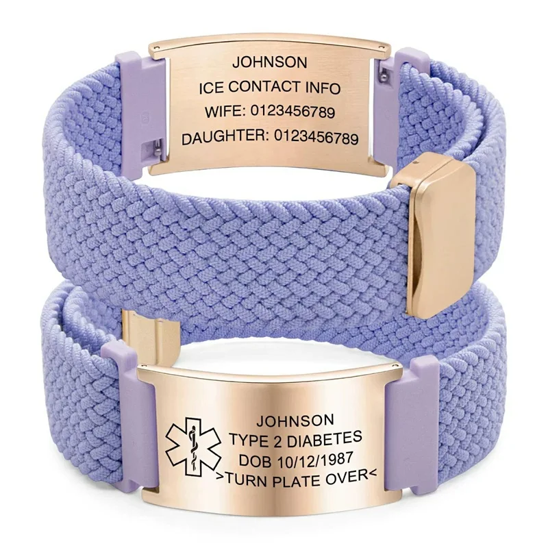 Personalisiertes Medizinisches Warnarmband Elastisches Nylon Individuell Graviertes Etikett Medizinisches ID-Armband Verstellbares Andenken-Geschenk für die Gesundheit – Detail 17