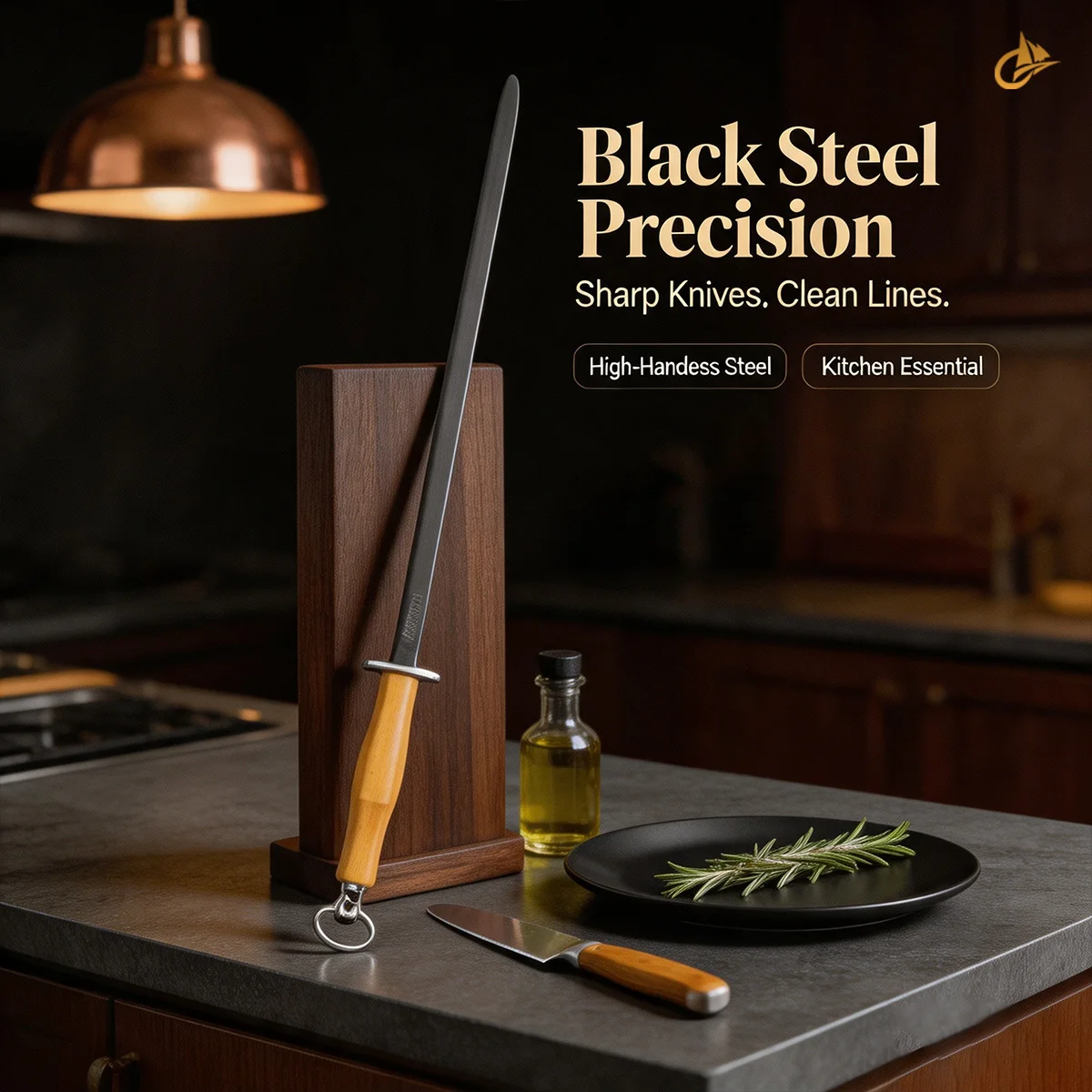 Professional Black Steel Knife Grinding Rods, Rosewood Handle , Durable Blade Grinding Rods, Leather Cases, Kitchen Tools