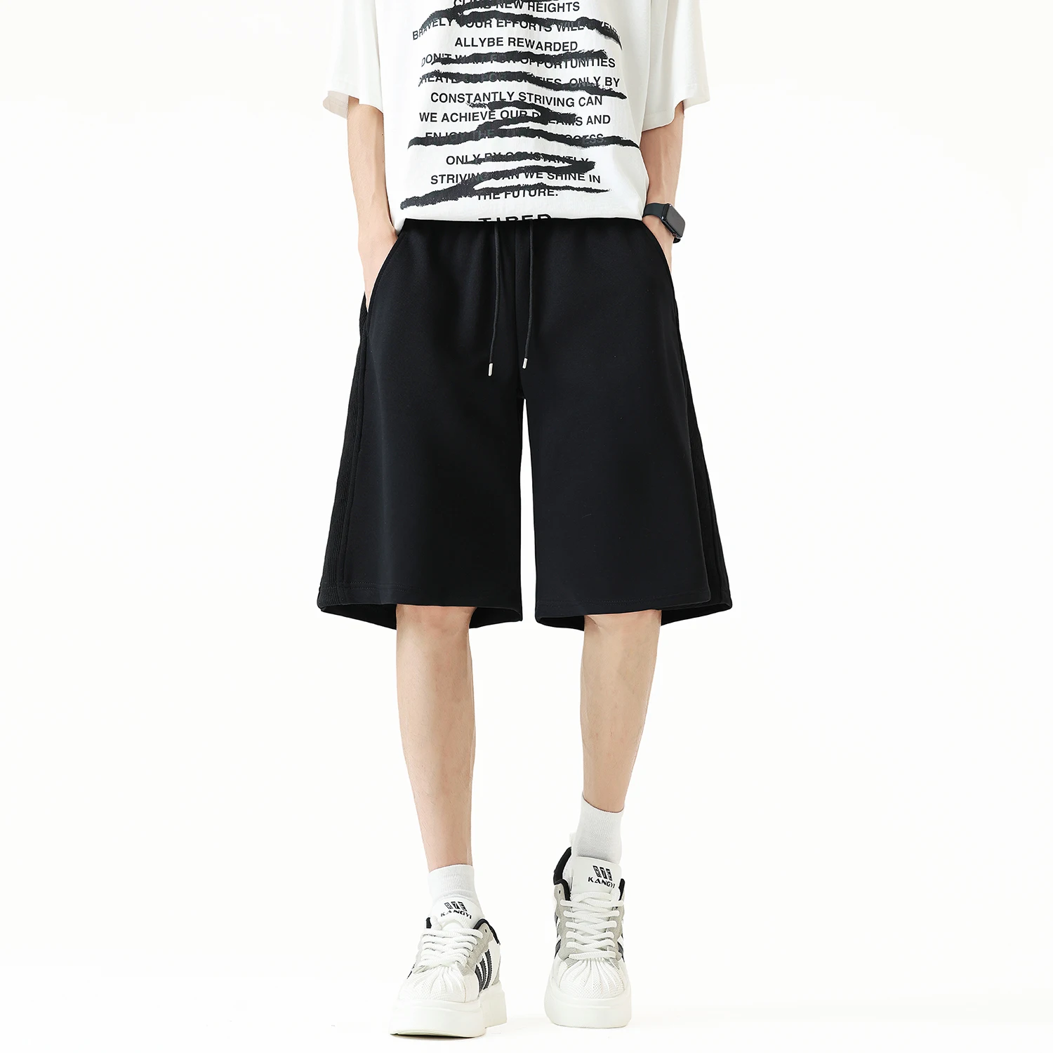 

Мужские повседневные шорты с эластичной резинкой на талии и шнурком в американском стиле, однотонные свободные спортивные шорты с прямыми штанинами для летней одежды