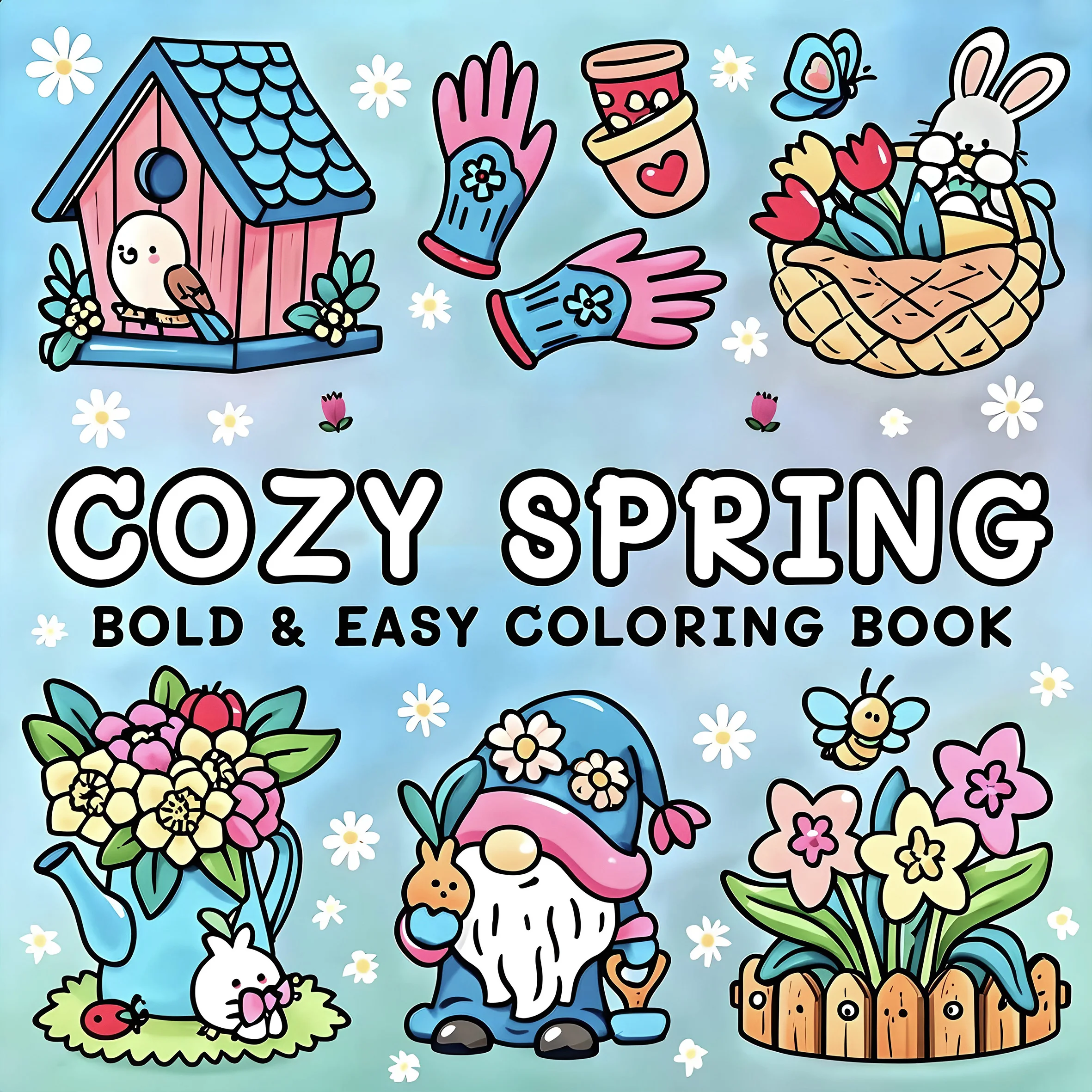 COZY SPRING Bold-easy Patterns Coloring Book for Adults Cute Drawing Book Perfect Gift for Party and Birthday