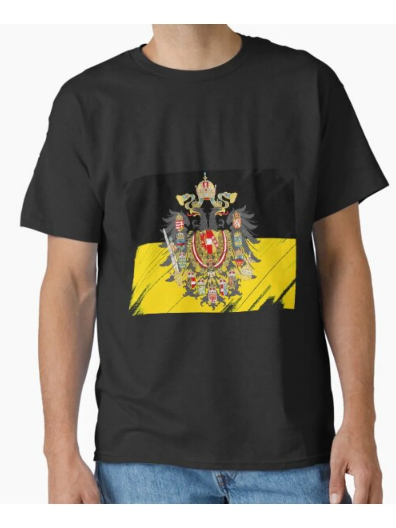 

Men's Austrian Empire Flag Graphic Cotton T-Shirt - Vintage-Inspired Summer Tour Tee with Bold Coat of Arms Print, Breathable
