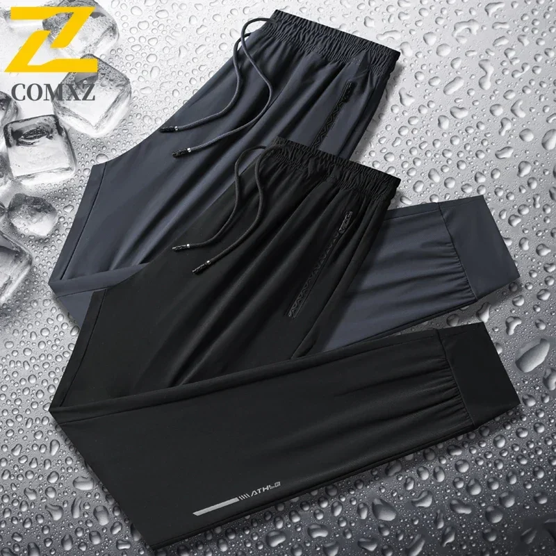 Men's Ice Silk Pants Men's Casual Versatile Cool Quick-drying Sports Pants Jogger Male Outdoor Jogging Fitness Elastic Trousers