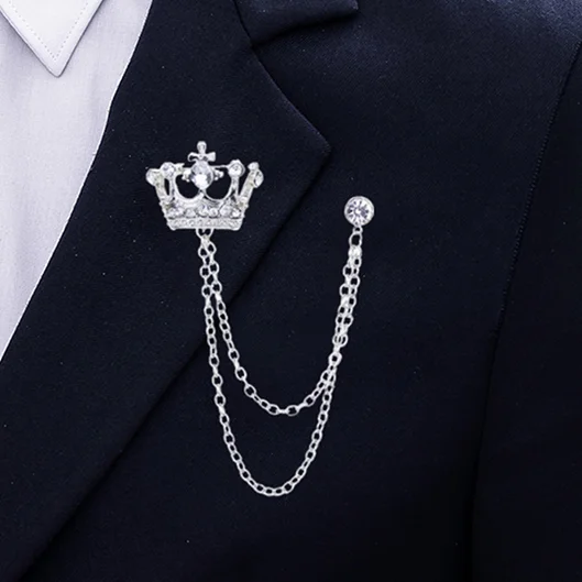 British suit shirt crystal crown brooch men's and women's badge accessories