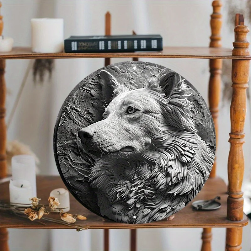 Collie Dog Round Aluminum Wall Sign, UV and Scratch Resistant, Easy-Hang, Outdoor and Indoor Decor, Decorative Wall Poster