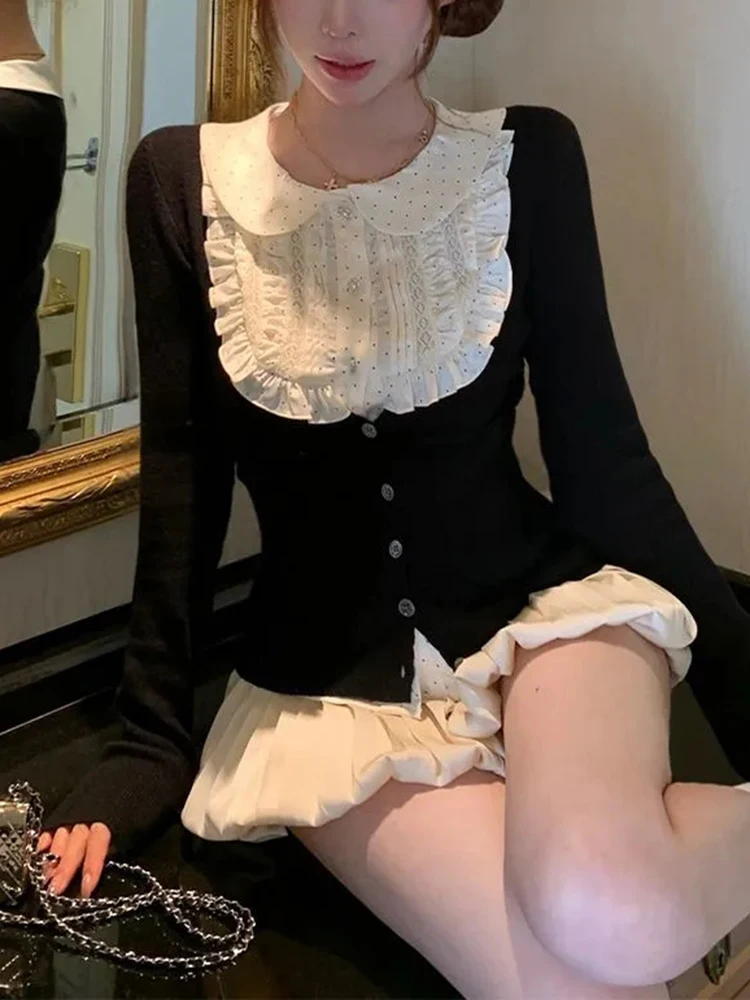 الرغبة النقية موجة نقطة دمية طوق Svel سترة المرأة الخريف 2025 جديد Bla محبوك سترة مفتوحة قطعتين مجموعة Ele Sle