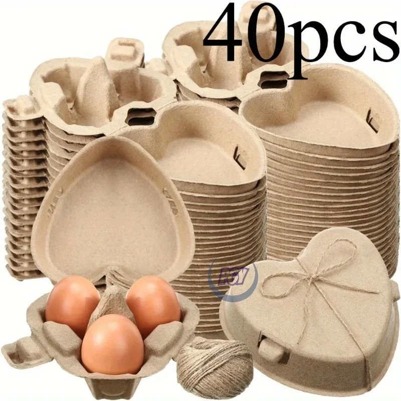 40pcs Heart-Shaped Easter Egg Cardboard Boxes with Handles Reusable Paper Basket Containers for Storing Eggs Holder Refrigerator