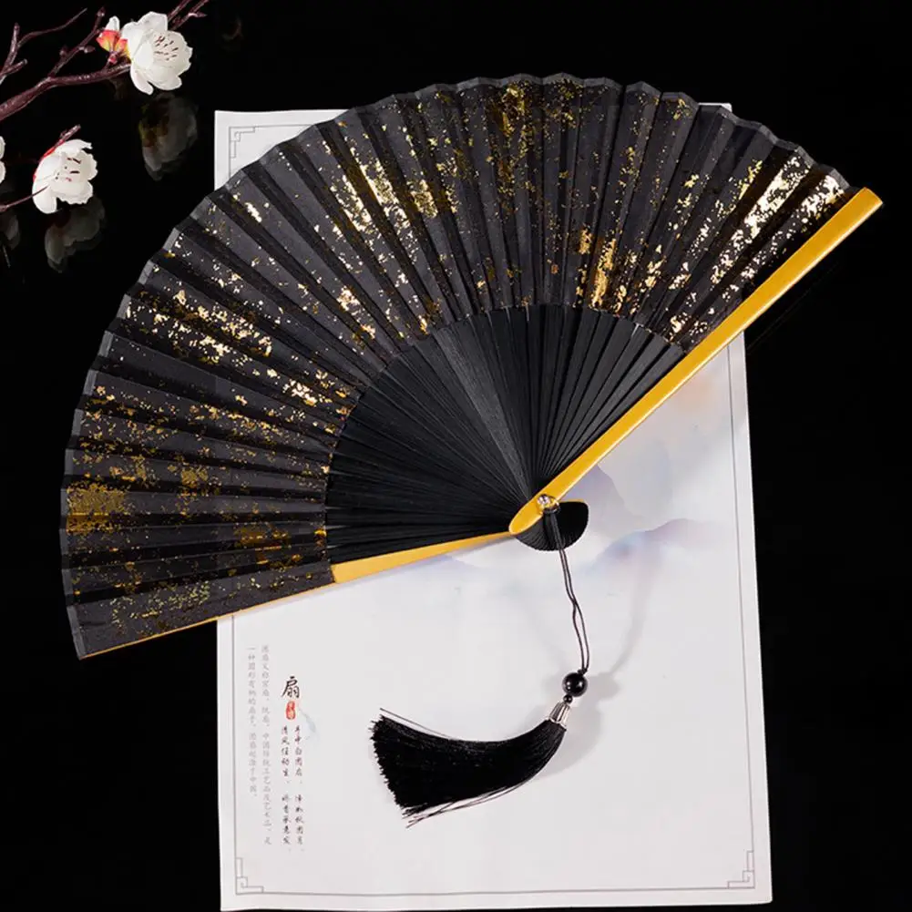 Travel-friendly Folding Fan Portable Bamboo Folding Fan with Tassels Stylish Handheld Accessory for Summer Dance Performances