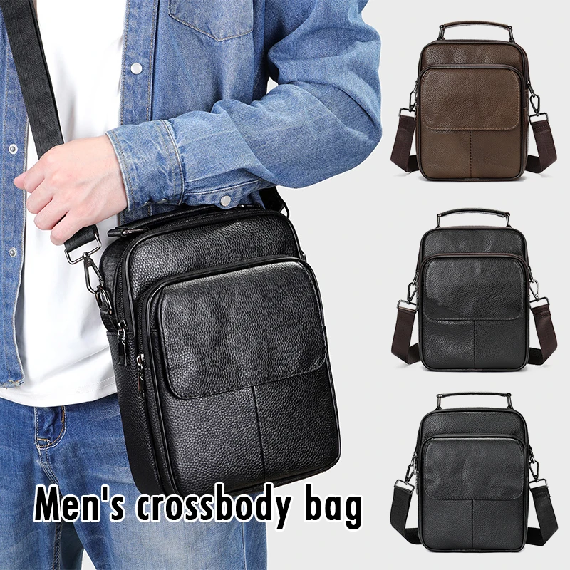 Mens Business Commuter Couro De Couro Cruz Corpo Diagonal Único Ombro Satchel Handbag Business Messenger Bag