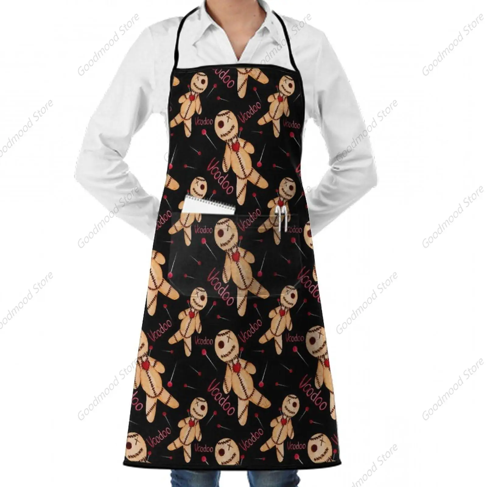 for Halloween Goth Gothic Voodoo Doll, Boys and Girls Bib Apron Waterdrop Resistant with Pockets Chef Apron for Cooking Kitchen