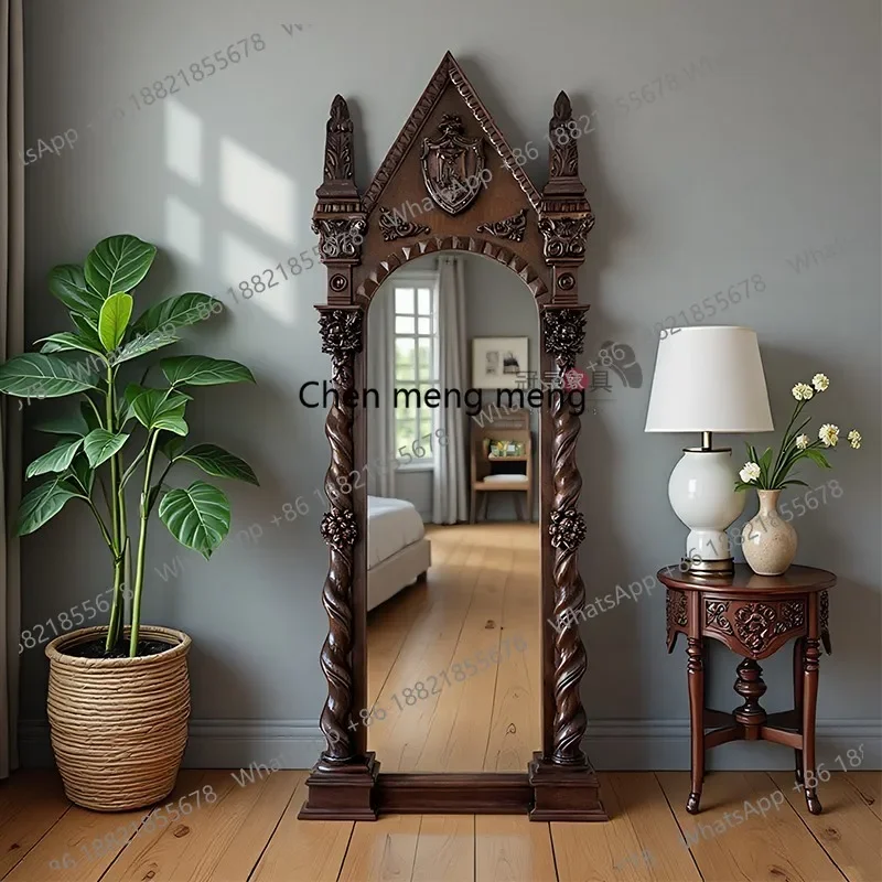 M183 Retro French magic mirror bedroom floor-to-ceiling carved full-body mirror American villa dressing mirror
