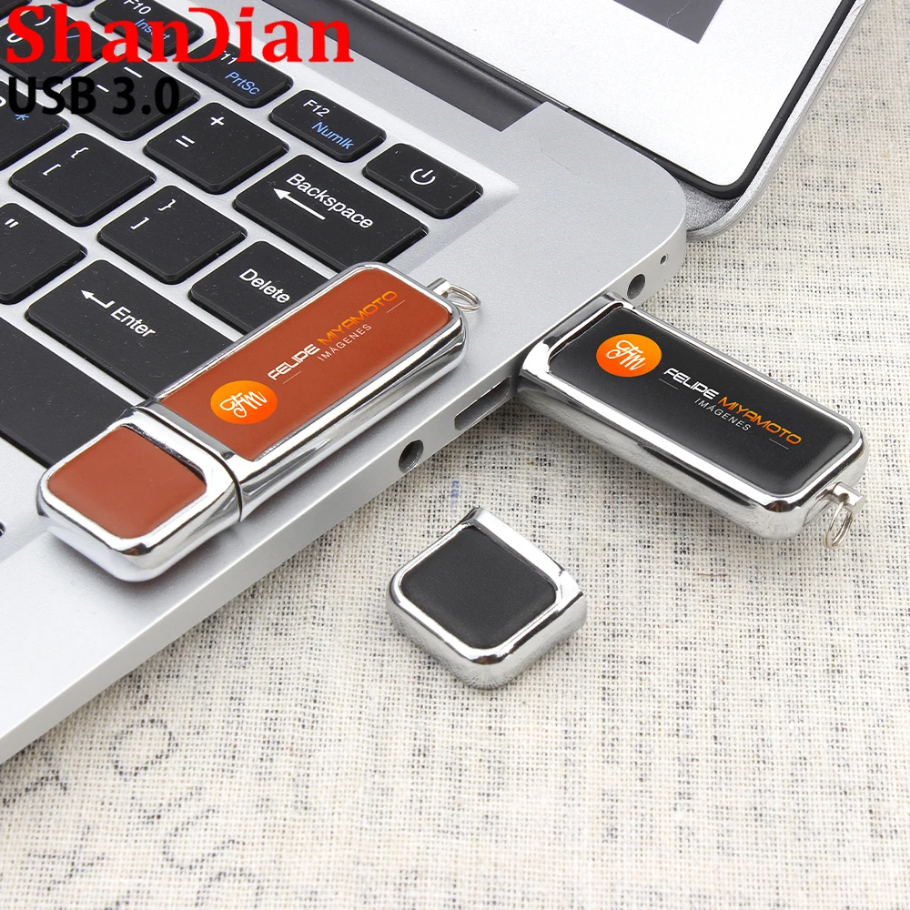 SHANDIAN Leather Usb Flash Drive 64GB Pen Drive 32GB U Disk 16GB Memory Stick Free Color Printing Customized LOGO Wedding Gifts