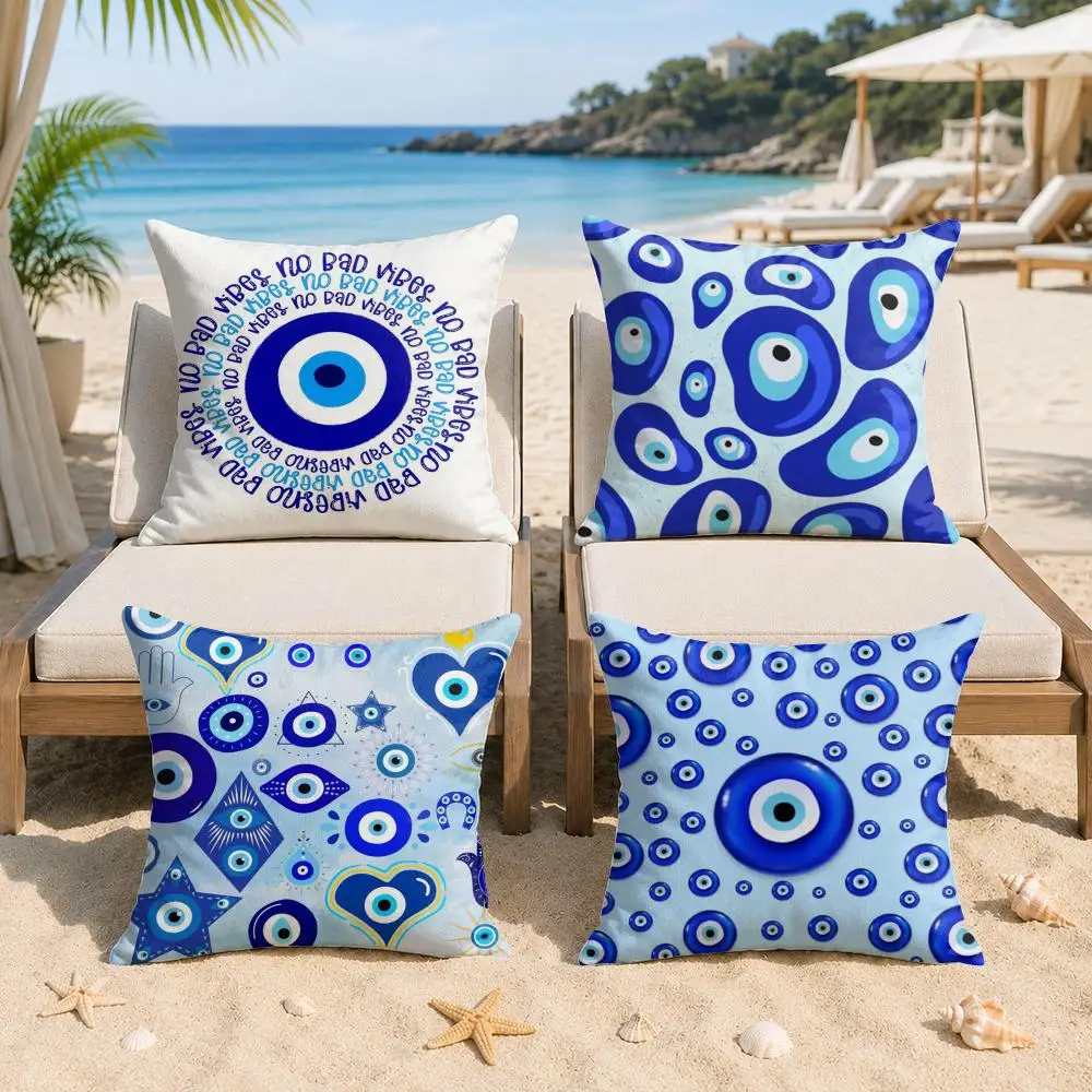 Evil Eye Symbol Art Fashion Cushion Cover Silky Short Plush Invisible Zipper Dustproof Sofa Pillow Case For Home Decor