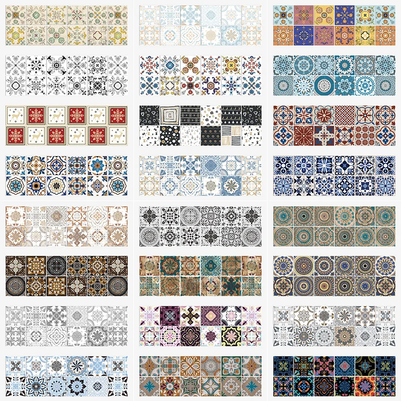 10/15/20cm Moroccan Colorful Art Self-Adhesive Wall Sticker Kitchen Bathroom Decoration Vinyl Waterproof Wallpaper Home Decal