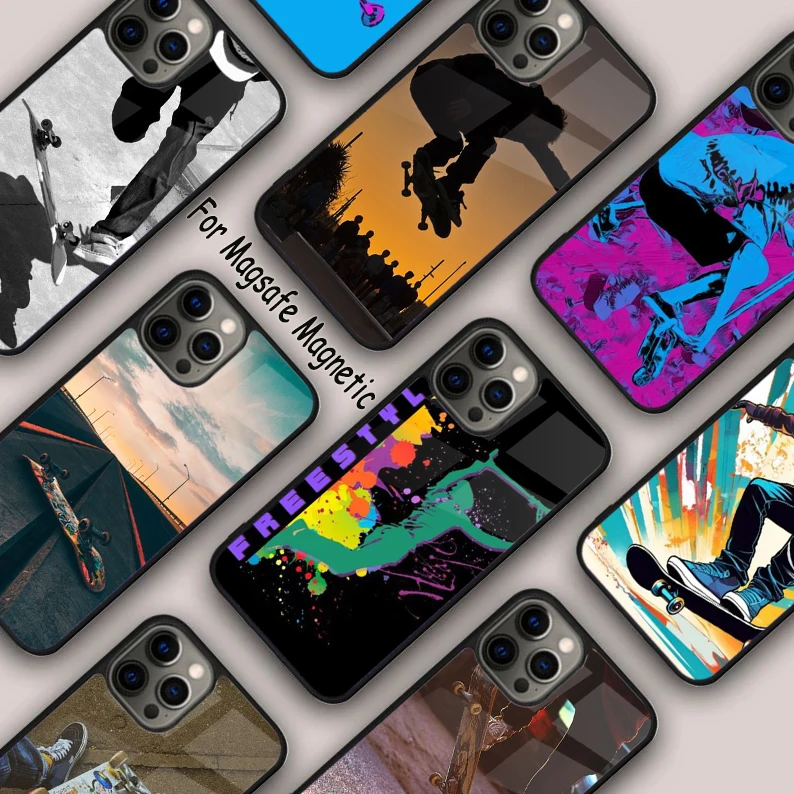 

Магнитный чехол для телефона со скейтбордом и скутером для APPLE iPhone 17 Air 16 14 13 12 Pro Max 15 Plus с беспроводной зарядкой и чехлом MagSafe