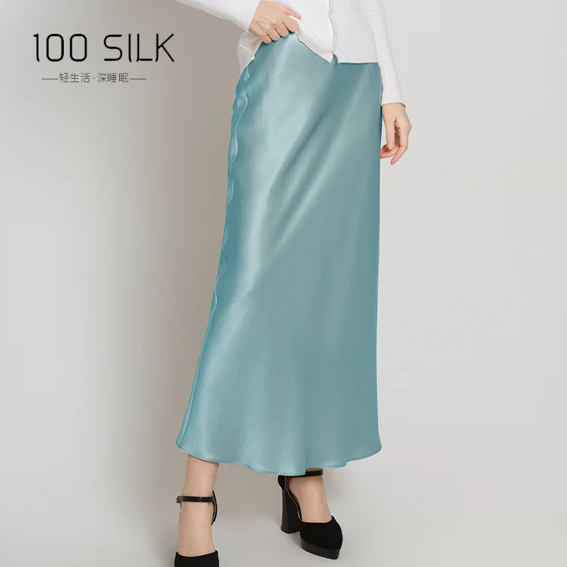 BirdTree, 22 MM 100% natuurlijke zijde elegante rok, dames elastische taille satijn, hoogwaardige moderok, 2024 zomer herfst B47024QM - afbeelding 1