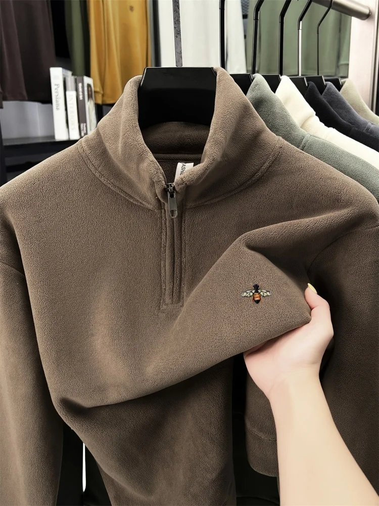 Luxe kleine bij geborduurd nieuw herensweatshirt mode high-end merk halve rits opstaande kraag comfort warme casual trui