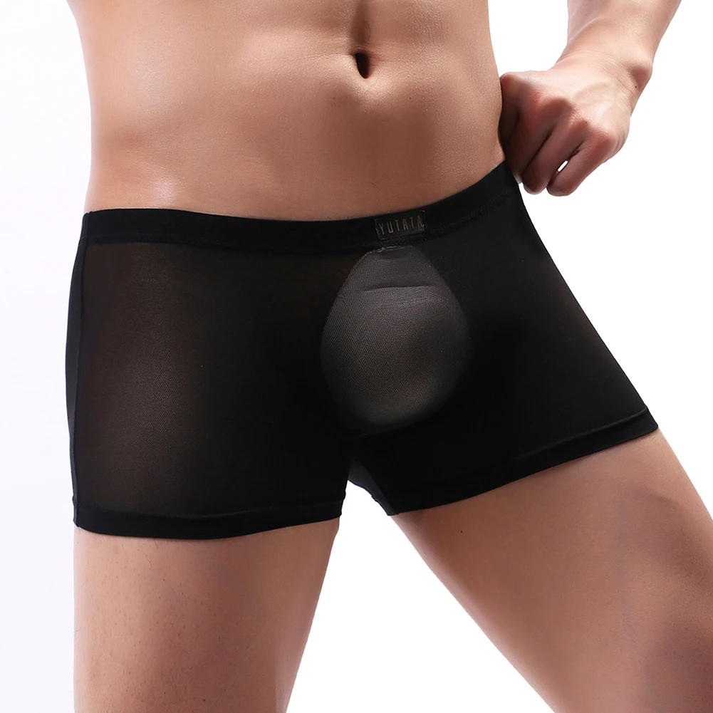 Cuecas Sexy Boxer See-through masculinas, roupa íntima pura bolsa de malha, calcinha fina, transparente, confortável cueca sem costura