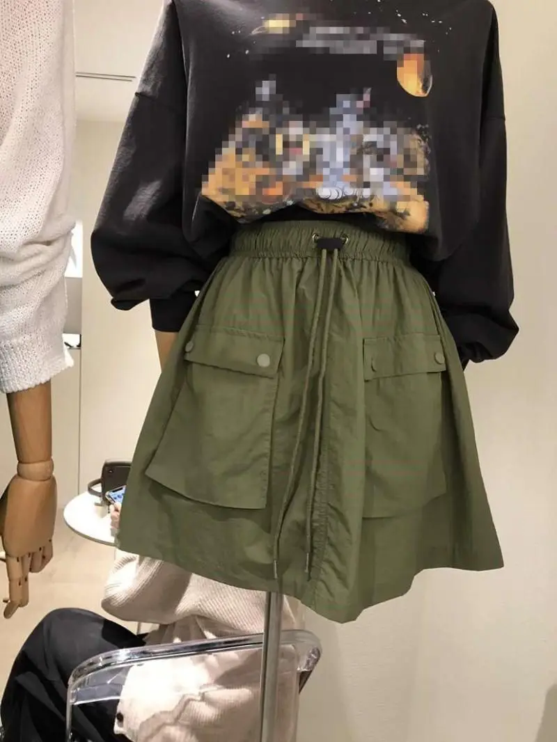 

Korean Dongdaemun 2023 SS Drawstring Waist Cargo Skirt Women's Casual Utility Mini Skirt Elastic Band Streetwear Short Skirt
