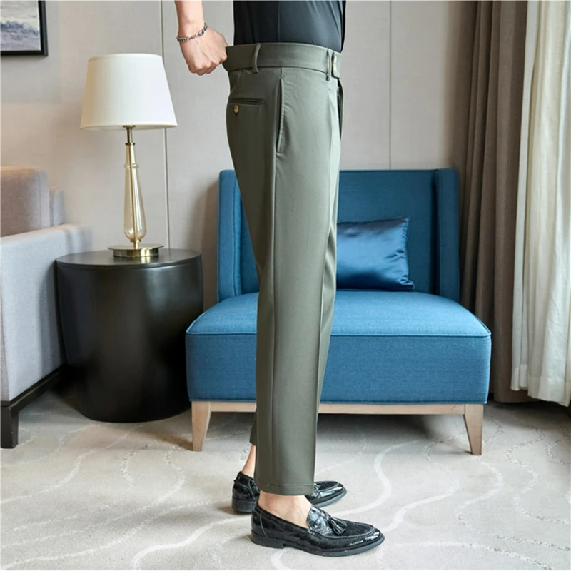 Naples Suit  Elastic Waist Pants Men, High Quality 2024 Suit Pants White Business Casual,M-3XL Men\'s Suit Pants