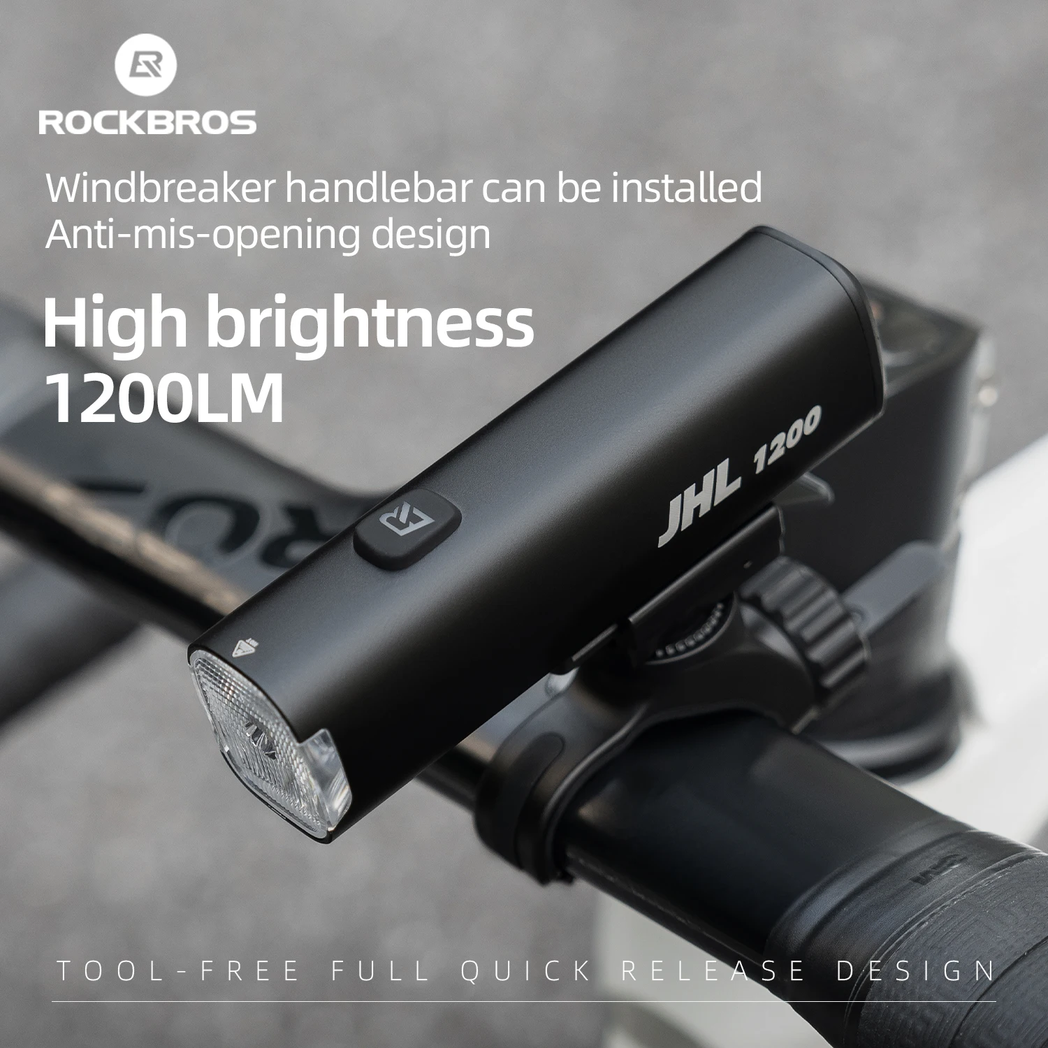 

ROCKBROS Велосипедный фонарь 1200LM 5000 мАч Тип-C Перезаряжаемая фара Антибликовый дизайн IPX6 Фонарик Быстросъемный велосипедный фонарь