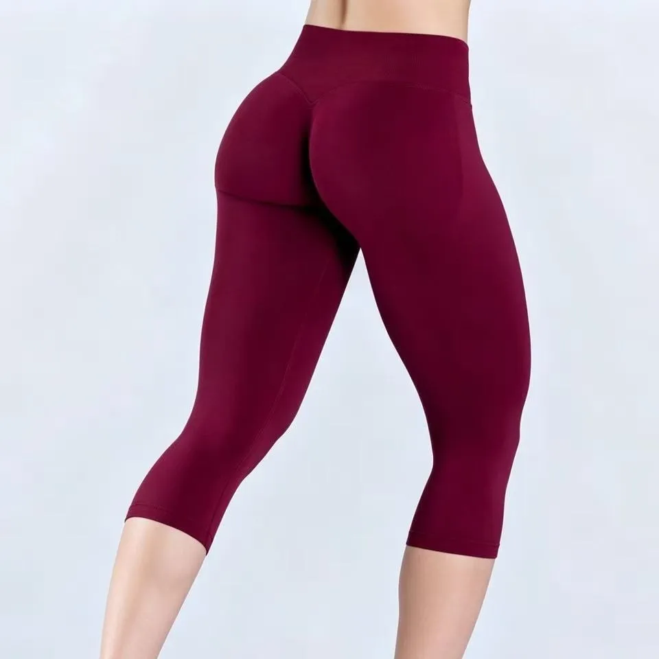Capri Pants Low Waist Tight Hip Cropped Pants Seamless Yoga Fitness Sports Cropped Pants GYM Clothes for Women Yoga Leggings
